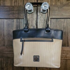 Dooney & Bourke Beacon Leather Woven Zip Top Tote Vachetta Tan Shoulder Purse
